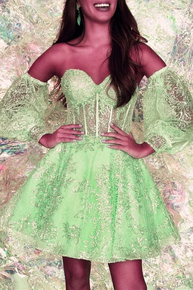 Sparkly Ball Gown Sweetheart Lace Mint Green Short Formal Homecoming Dresses 8th Grad Dance Graduation Dress Short 18th Birthday Outfits Hoco Dresses HZ1121