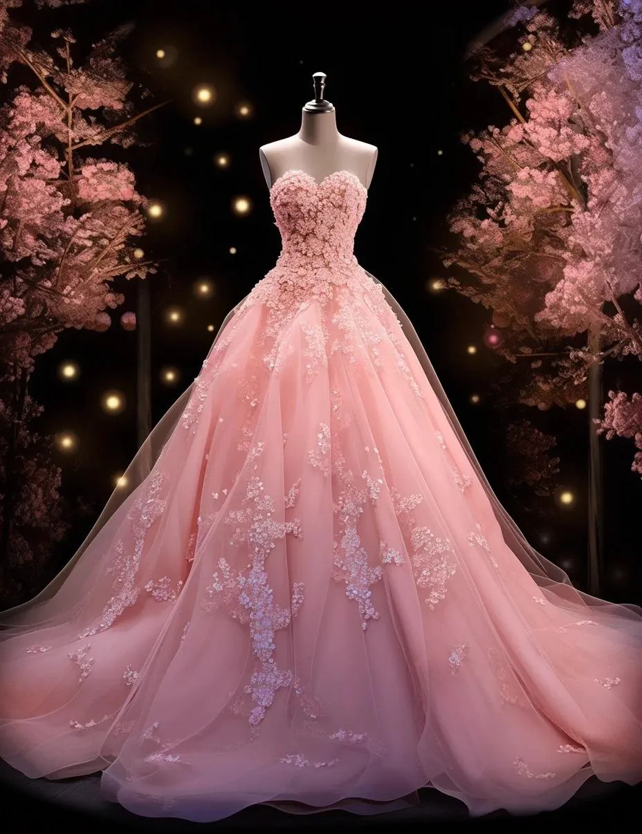 Gorgeous Pink Sweetheart Tulle Long Ball Gown Sweet Applique 16th Birthday Dress Cute Beaded Quinceanera Dress HZ1121