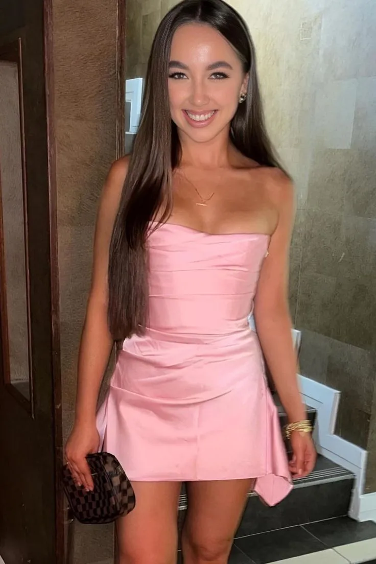 Cute Sheath Strapless Pink Mini Short Formal Homecoming Dresses Party Short Prom Dress Hoco Dresses HZ1121