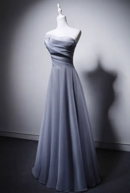 Elegant Light Gray Blue Strapless Long Evening Gowns A-Line 18th Birthday Dress Tulle Graduation Prom Dresses HZ1121
