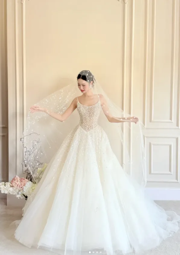 Timeless Spaghetti Strap Ball Gown Tulle Wedding Dress, White Bridal Gowns HZ1121