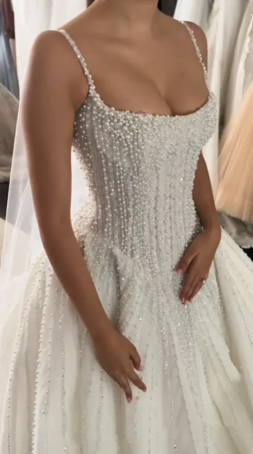 Pretty Wedding Dress Ball Gown Spaghetti Straps Sequin White Wedding Dresses Bridal Gowns HZ1121 - Image 3