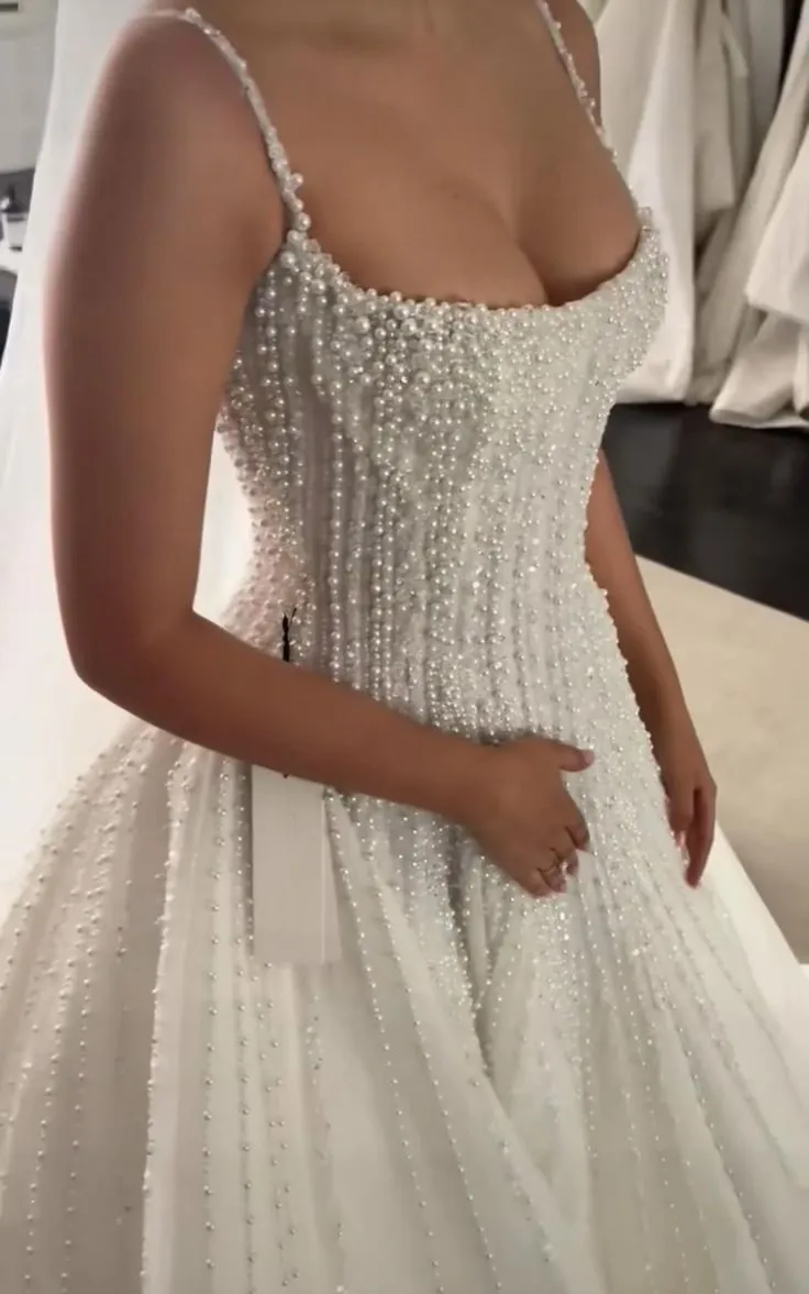 Pretty Wedding Dress Ball Gown Spaghetti Straps Sequin White Wedding Dresses Bridal Gowns HZ1121 - Image 7