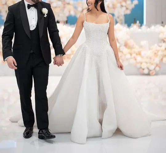 Pretty Wedding Dress Ball Gown Spaghetti Straps Sequin White Wedding Dresses Bridal Gowns HZ1121 - Image 10