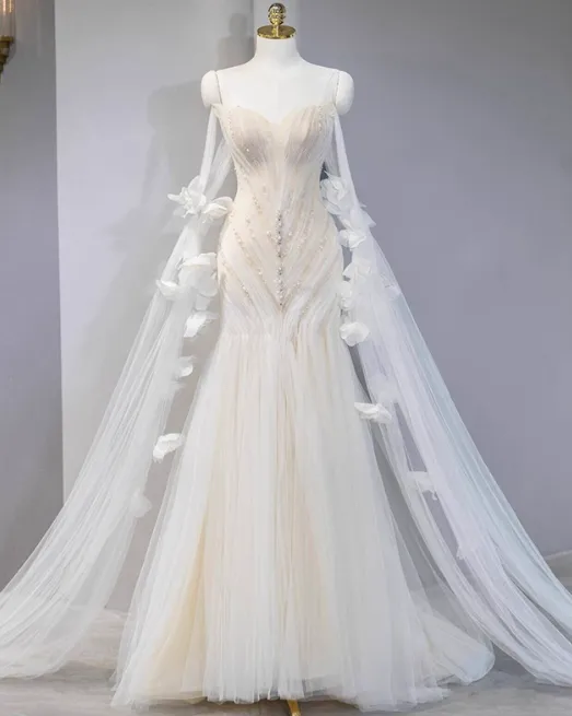 Elegant Mermaid Sweetheart Neck Long Evening Gowns Tulle Beading Special Formal Dresses Prom Dresses HZ1121