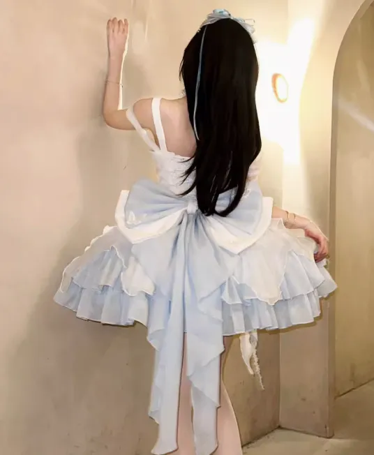 Vintage White Ball Gown Spaghetti Strap Chiffon Applique 22nd Birthday Dress Lolita Dress Cute Lolita Outfits HZ1121 - Image 4