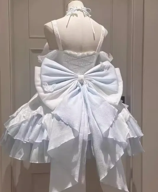 Vintage White Ball Gown Spaghetti Strap Chiffon Applique 22nd Birthday Dress Lolita Dress Cute Lolita Outfits HZ1121 - Image 3