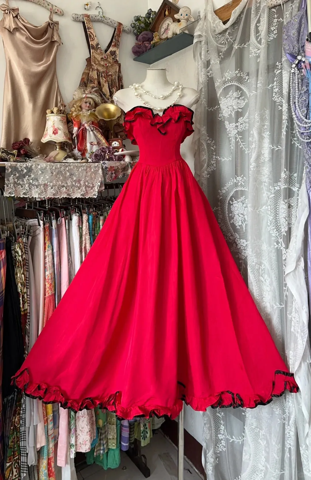 Vintage Red Strapless A-line Formal Dress Cute Birthday Dress HZ1121