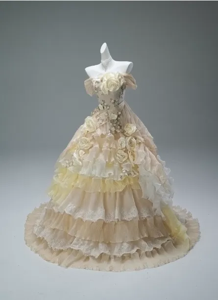 Stunning Flower Ball Gown Off-the-shoulder Gradient Yellow Tulle Lace Tiered Long Quinceanera Dress Formal Gowns Vestido De 15 Anos Sweet 16 Dress HZ1121