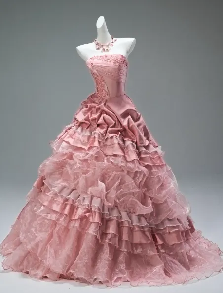 Stunning Strapless Pink Ball Gown Tiered Tulle Applique Beading Long Quinceanera Dress Satin Formal Gowns Vestido De 15 Anos Sweet 16 Dress HZ1121