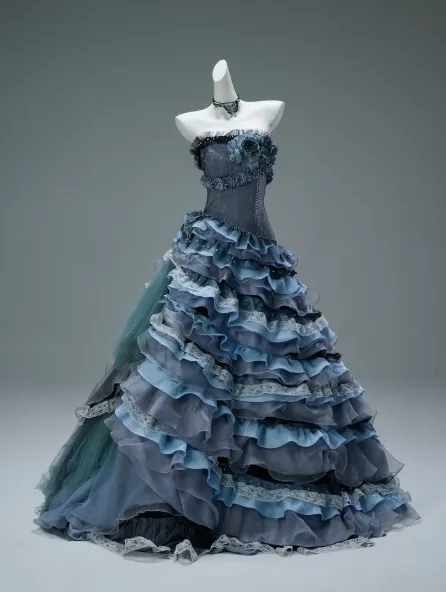 Stunning Strapless Ball Gown Tiered Tulle Lace Long Quinceanera Dress Navy Blue Formal Gowns Vestido De 15 Anos Sweet 16 Dress HZ1121