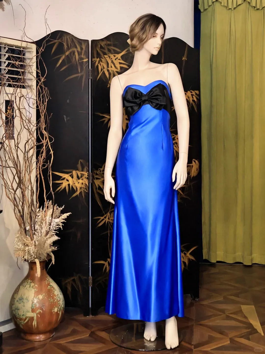 Elegant Sheath Long Evening Dress Satin Modest Birthday Party Dress Strapless Royal Blue Formal Dress HZ1121