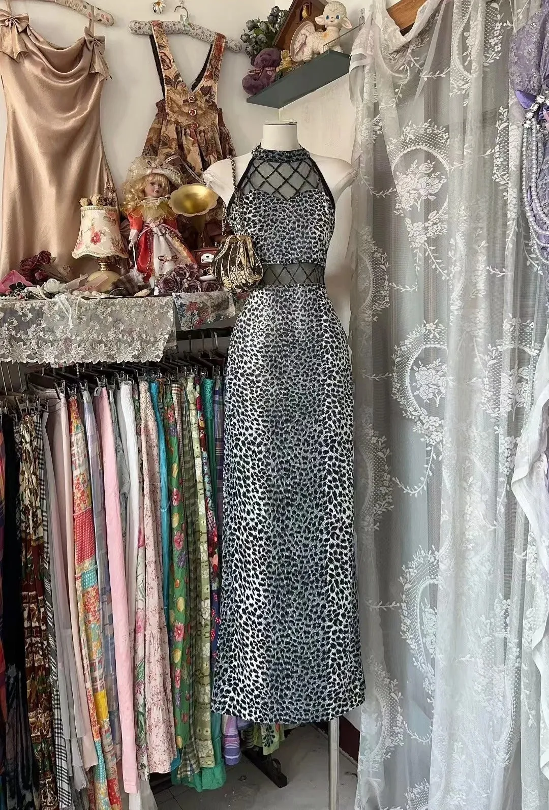 Glamour Leopard Sheath Turtleneck Mother of the Bride Dress HZ1121