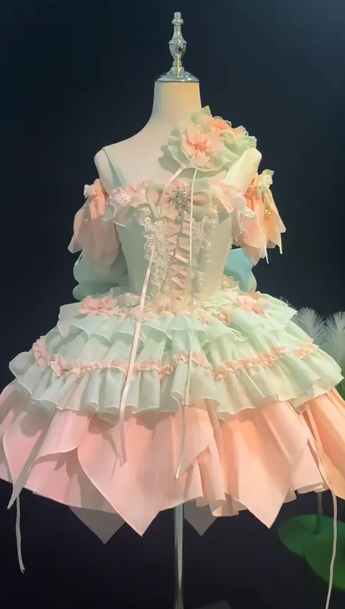 Vintage Ball Gown Pink Tulle Lace Spaghetti Straps Short Lolita Outfits 18th Birthday Dress Mini Cute Lolita Dress HZ1121