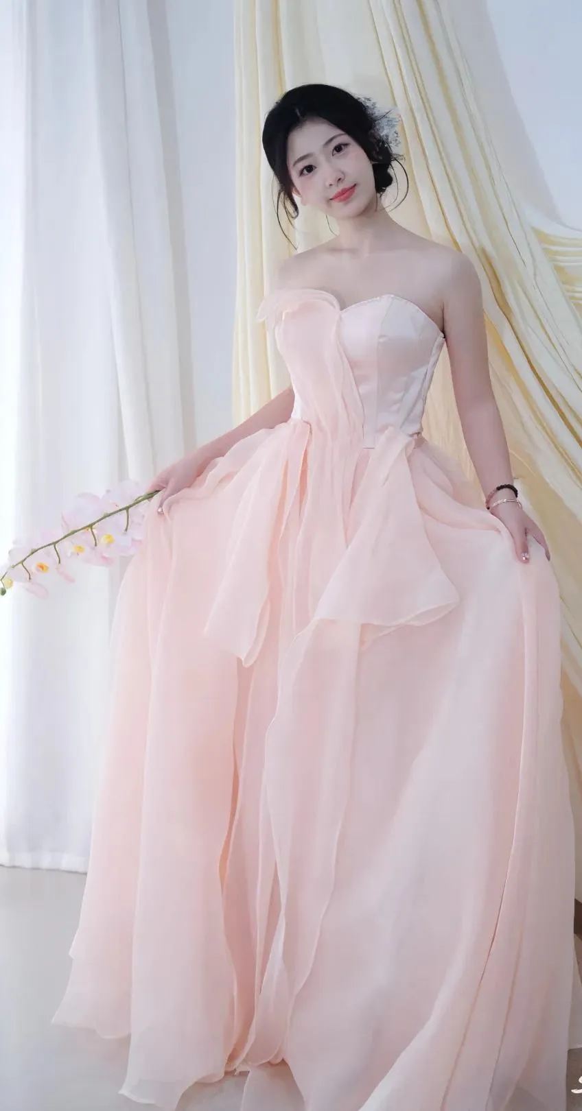 Fairy Sweetheart Neck A-line Blush Pink Satin Tulle Long Evening Dress Birthday Formal Dress HZ1121