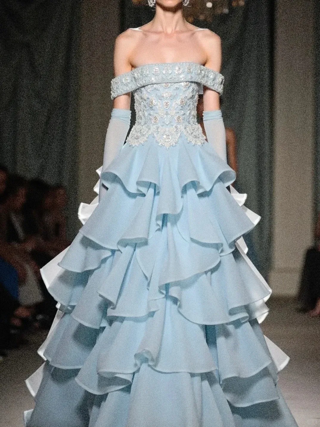 Fairy Strapless A-line Blue Tulle Applique Long Evening Dress Sweet 16 Dress HZ1121