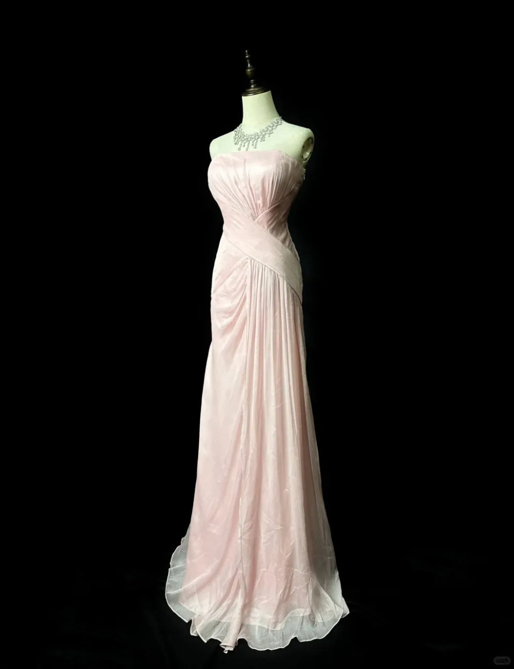 Elegant Strapless Sheath Prom Dress Vintage Chiffon Pink Formal Evening Dress HZ1121