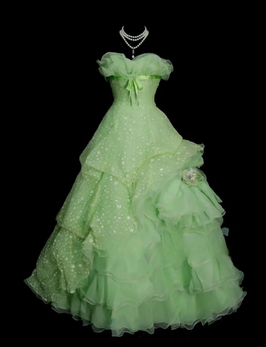 Cute Green Ball Gown Spaghetti Strap Quinceanera Dress Tulle Sweet 16 Dress HZ1121