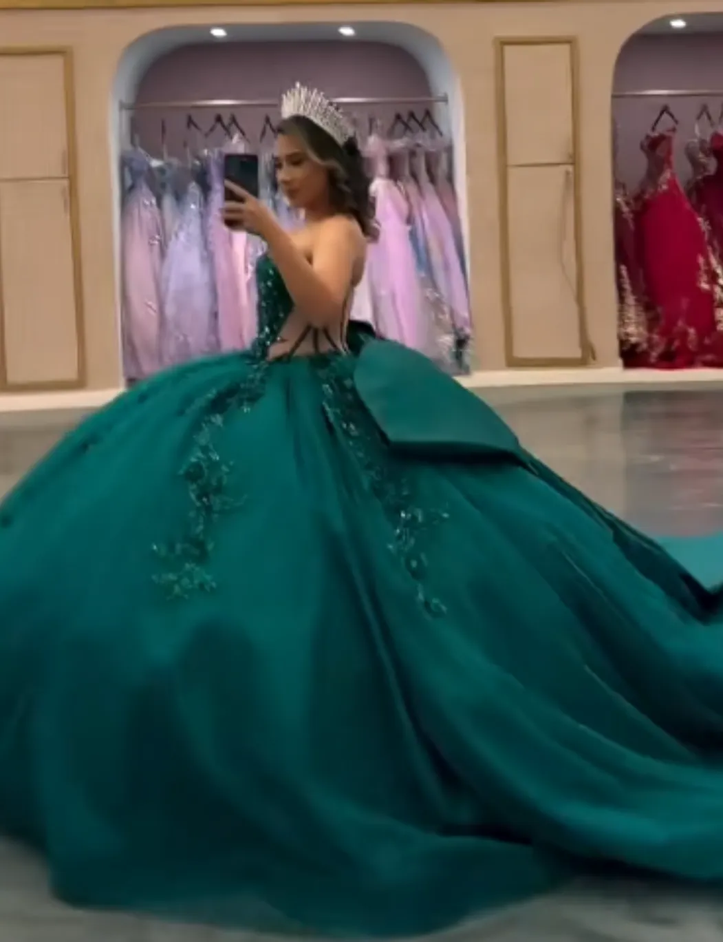 Cute Dark Green Ball Gown Strapless Quinceanera Dress Tulle Applique Sweet 16 Dress HZ1121