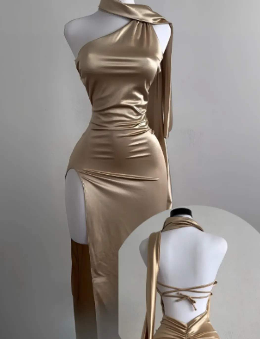 Fashionable Brown One Shoulder Sheath Slit Party Dress Backless Birthday Dress HZ1121