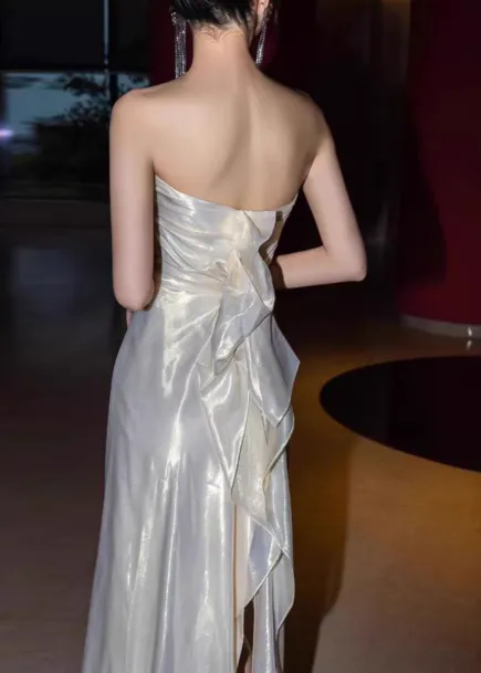 Sexy Sheath Strapless Evening Gowns Tulle Party Dress Fairy Prom Dresses HZ1121