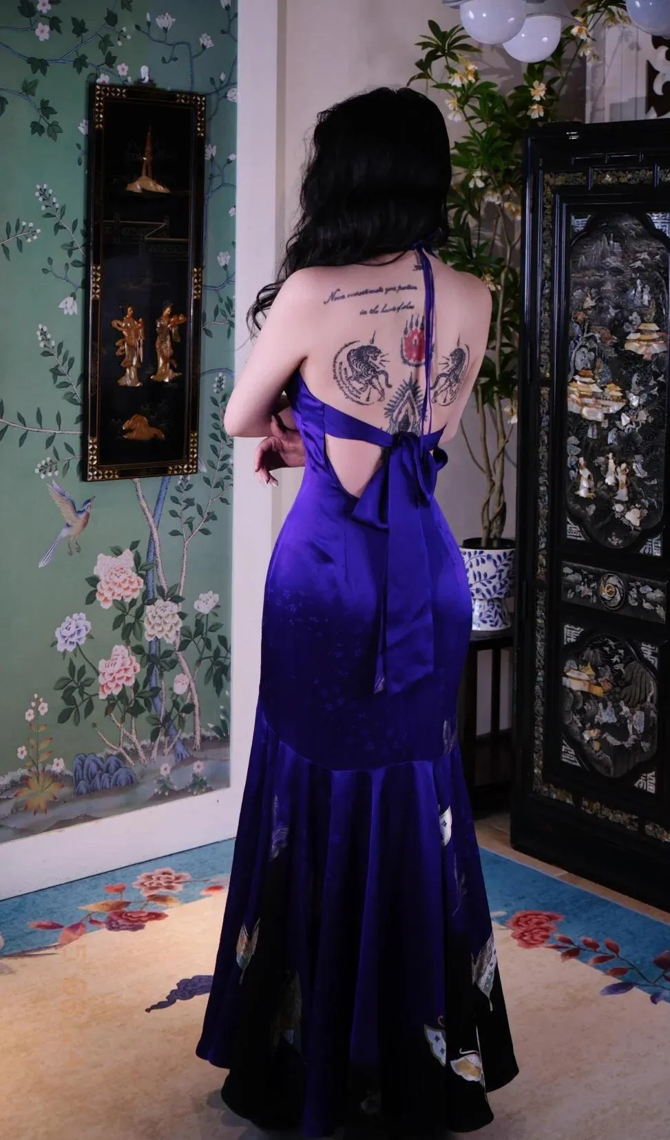Vintage Purple Halter Mermaid Long Prom Dress Satin Backless Formal Evening Dress HZ1121