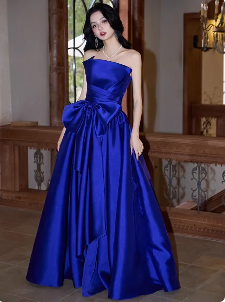 Elegant Strapless A-Line Evening Dresses, Royal Blue Formal Dresses HZ1121