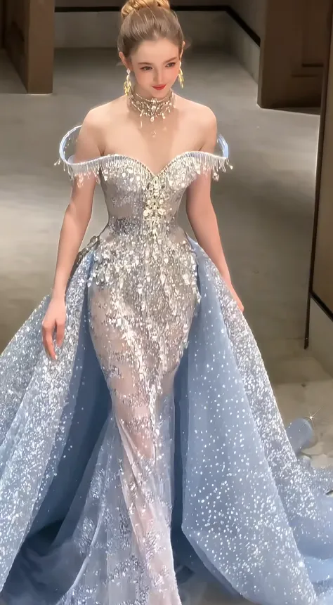 Elegant Mermaid Evening Dresses, Off-the-shoulder Tulle Beaded Long Formal Dresses HZ1121