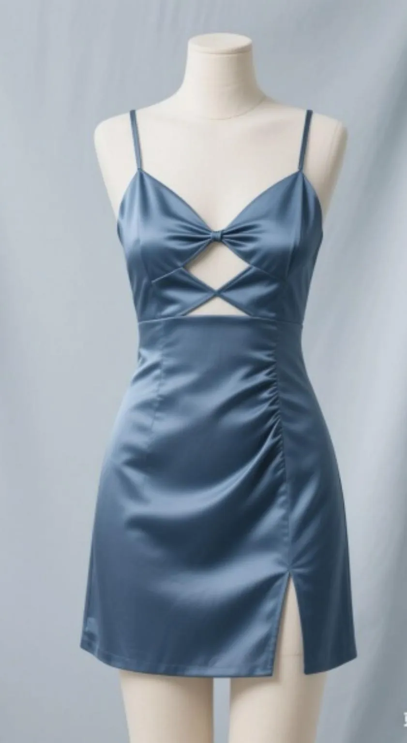 Classic Spaghetti Strap Sheath Satin Short Birthday Dresses Gray Blue Homecoming Dresses HZ1121