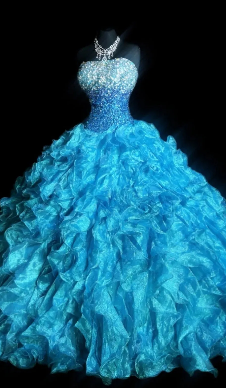 Gorgeous Sweetheart Neck Ball Gown Tulle Long Prom Dresses Blue Quinceanera Dresses HZ1121