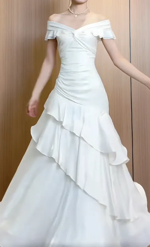 Elegant V-neck Sheath Chiffon Long Prom Dresses White Formal Evening Dresses HZ1121