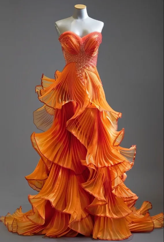 Elegant Sweetheart Mermaid Tulle Long Prom Dresses???Orange Formal Evening Gowns HZ1121