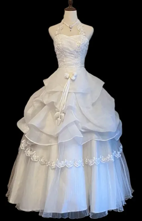 Timeless Halter Ball Gown Tulle Luxury Wedding Dress, White Bridal Gowns HZ1121