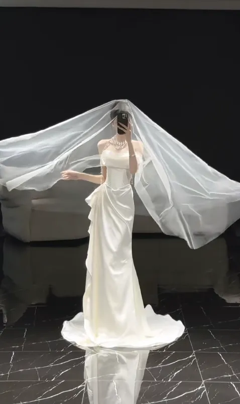 Timeless Off-the-shoulder Sheath Satin Luxury Wedding Dress, White Bridal Gowns HZ1121