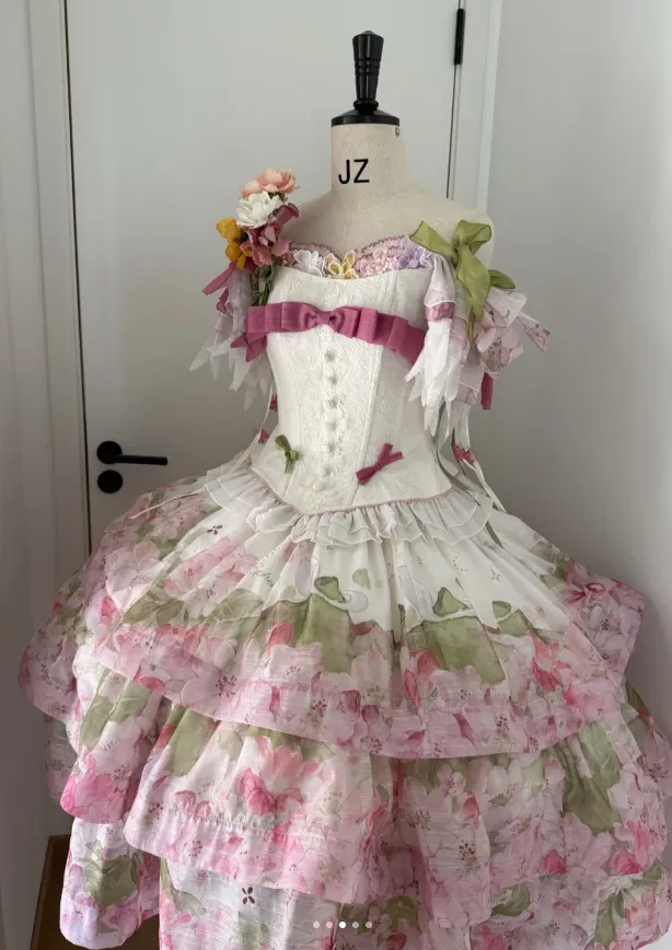 Cute Sweetheart Neck Ball Gown Floral Chiffon Short Birthday Dresses Sweet Lolita Dresses HZ1121