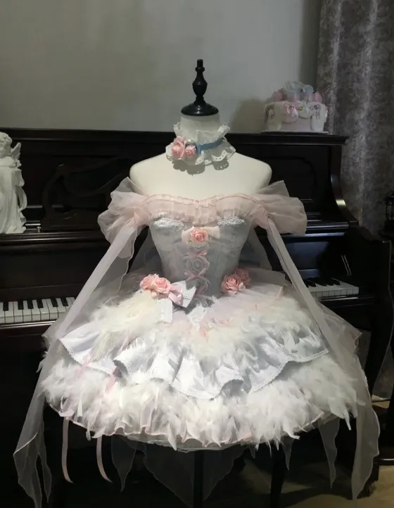 Cute Off-the-shoulder Ball Gown Short Birthday Dresses Sweet Pale Blue Lolita Dresses HZ1121