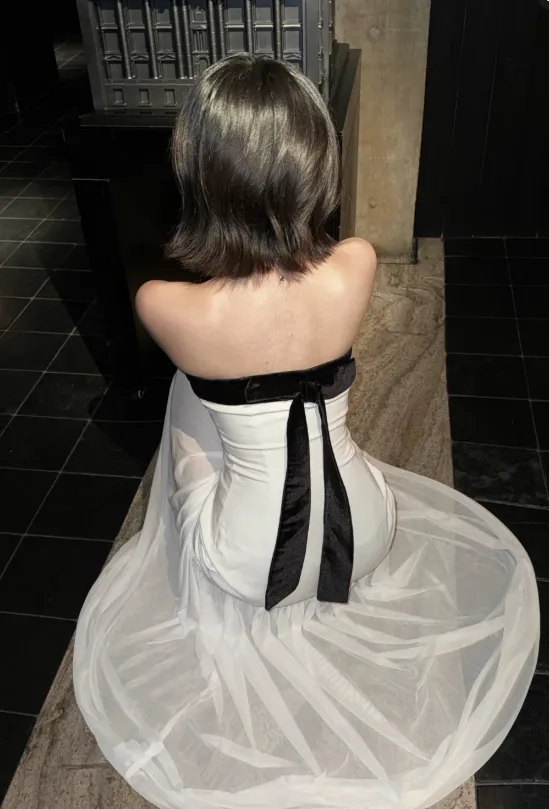 Chic Strapless Sheath Chiffon Long Prom Dresses, White Formal Evening Dresses HZ1121