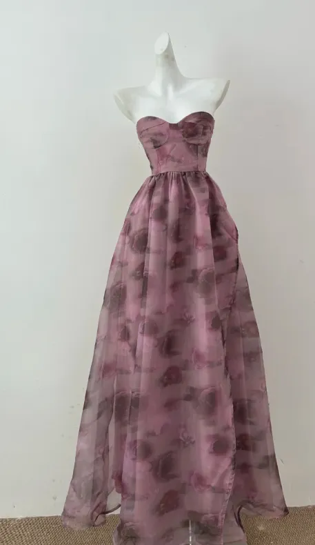 Elegant Sweetheart A-line Chiffon Long Prom Dresses Floral Formal Evening Dresses HZ1121