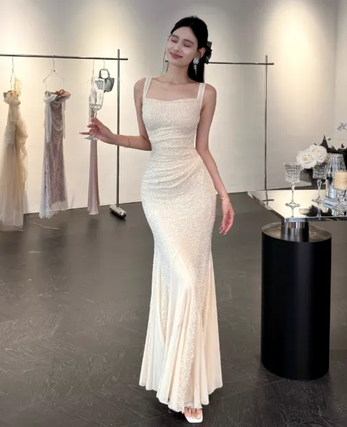 Elegant Straps Mermaid Chiffon Long Prom Dresses, Formal Evening Dresses HZ1121