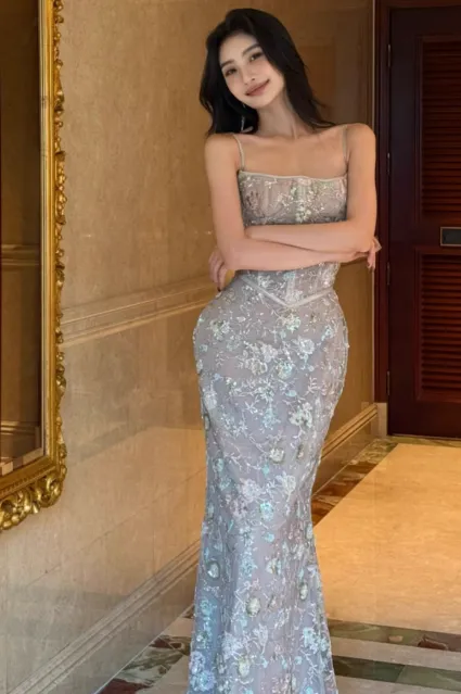 Elegant Spaghetti Straps Mermaid Tulle Long Prom Dresses, Formal Evening Dresses HZ1121