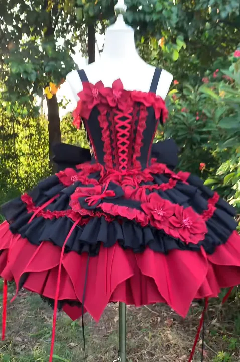 Cute Spaghetti Strap Ball Gown Short Birthday Dresses Red Lolita Dresses HZ1121