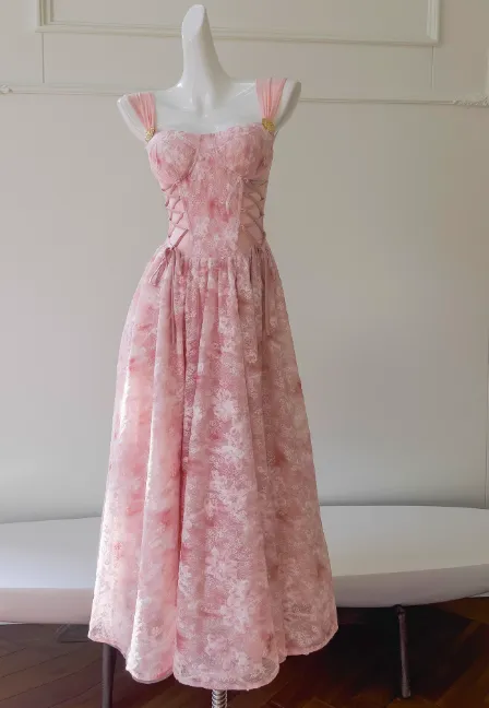 Chic Straps Sheath Tulle Applique Long Prom Dresses,Pink Formal Evening Gowns HZ1121