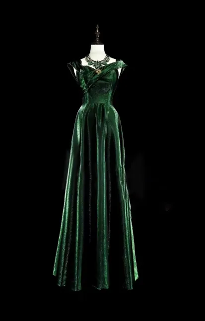 Vintage Sheath Velvet Long Prom Dresses Dark Green Formal Dresses HZ1121