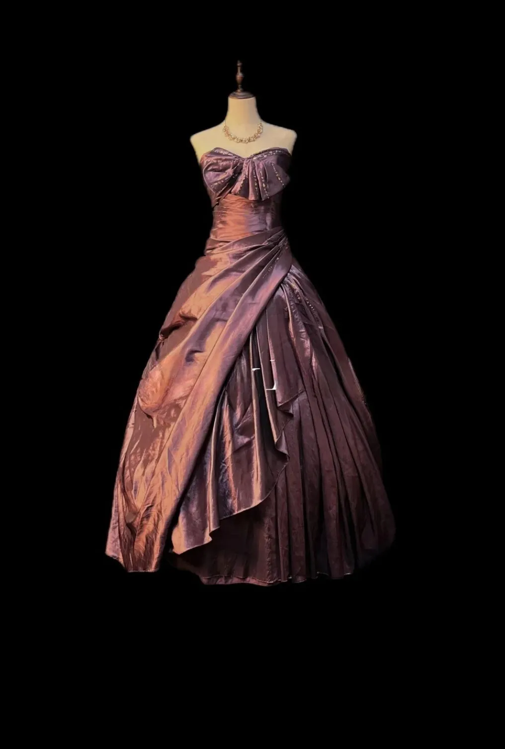 Vintage Taffeta Ball Gowns Strapless Long Prom Dresses, Brown Sweet 16 Dresses HZ1121