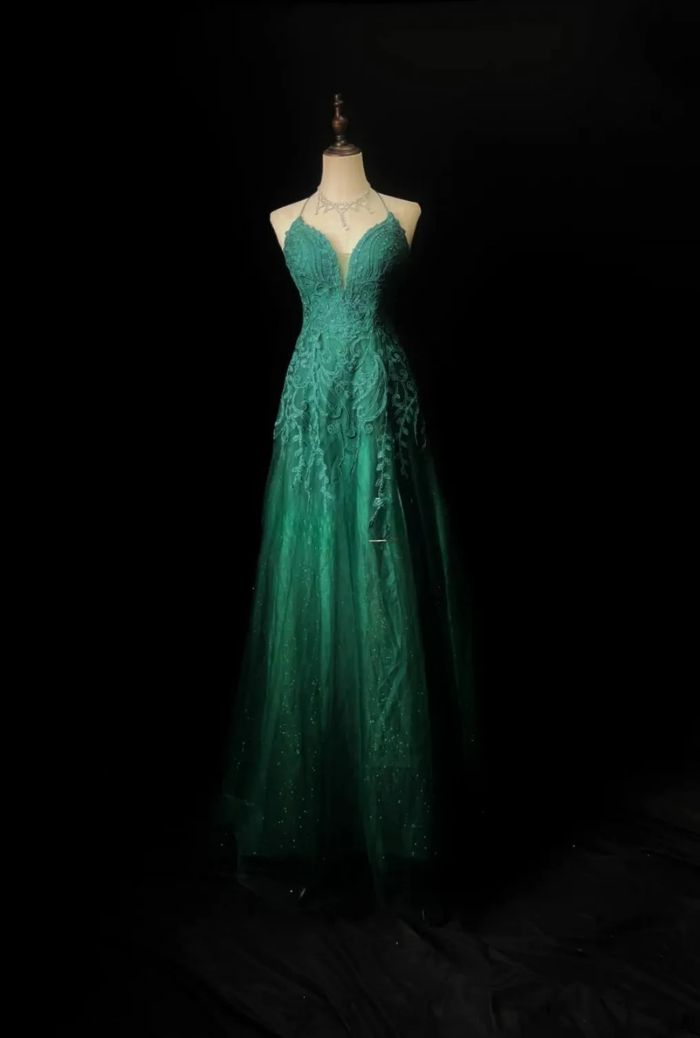 Fairy Spaghetti Strap Sheath Long Prom Dresses, Tulle Green Evening Dresses HZ1121