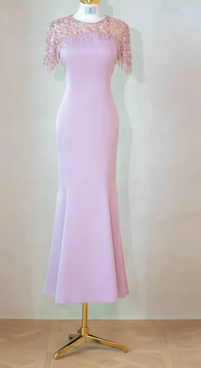 Elegant Jewel Mermaid Evening Dresses Satin Pink Mother of the Bride Dress HZ1121