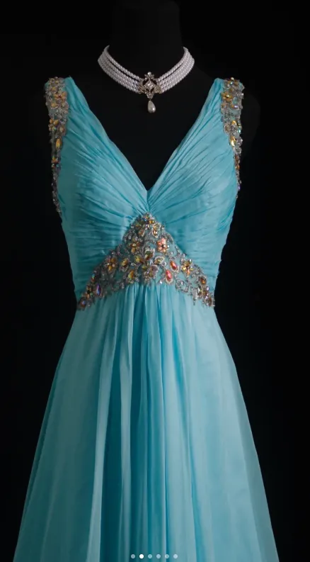 Vintage V-neck A-Line Long Evening Dresses Chiffon Turquoise Prom Dresses HZ1121 - Image 3