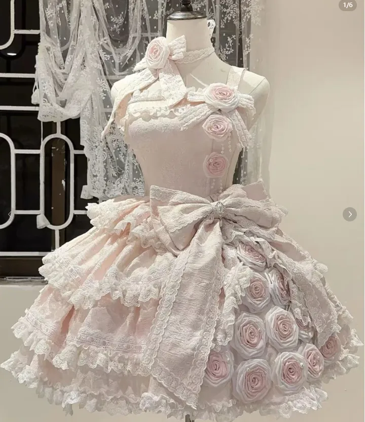 Sweet Spaghetti Strap Short Ball Gown Lace Applique 18th Birthday Dresses Pink Lolita Dresses HZ1121
