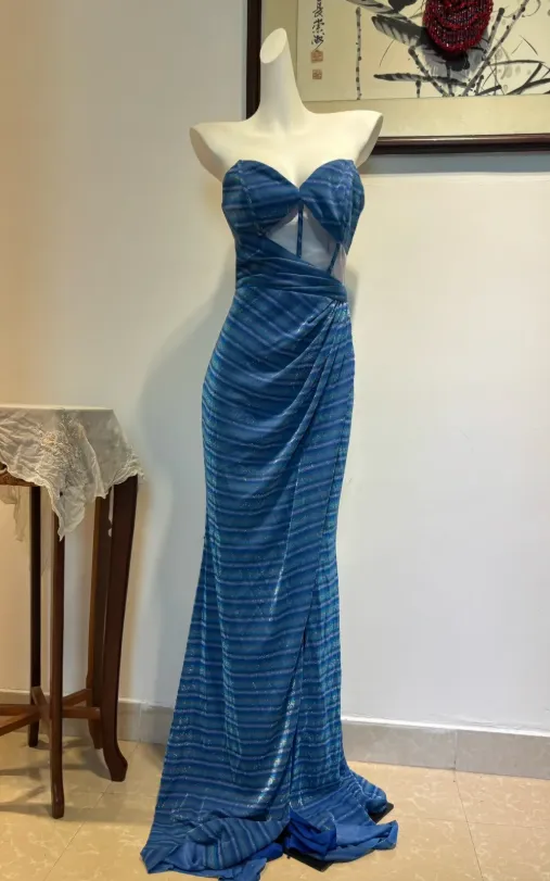 Gorgeous Sweetheart Neck Sheath Long Prom Dresses, Blue Formal Dresses HZ1121