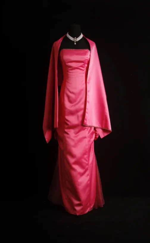 Elegant Strapless Sheath Mother of the Bride Satin Hot Pink Wedding Guest Dresses HZ1121